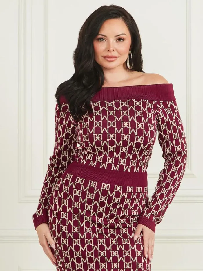 Women Dresses Marciano Angelina OfftheShoulder Dress M Allover Jacquard Vinega