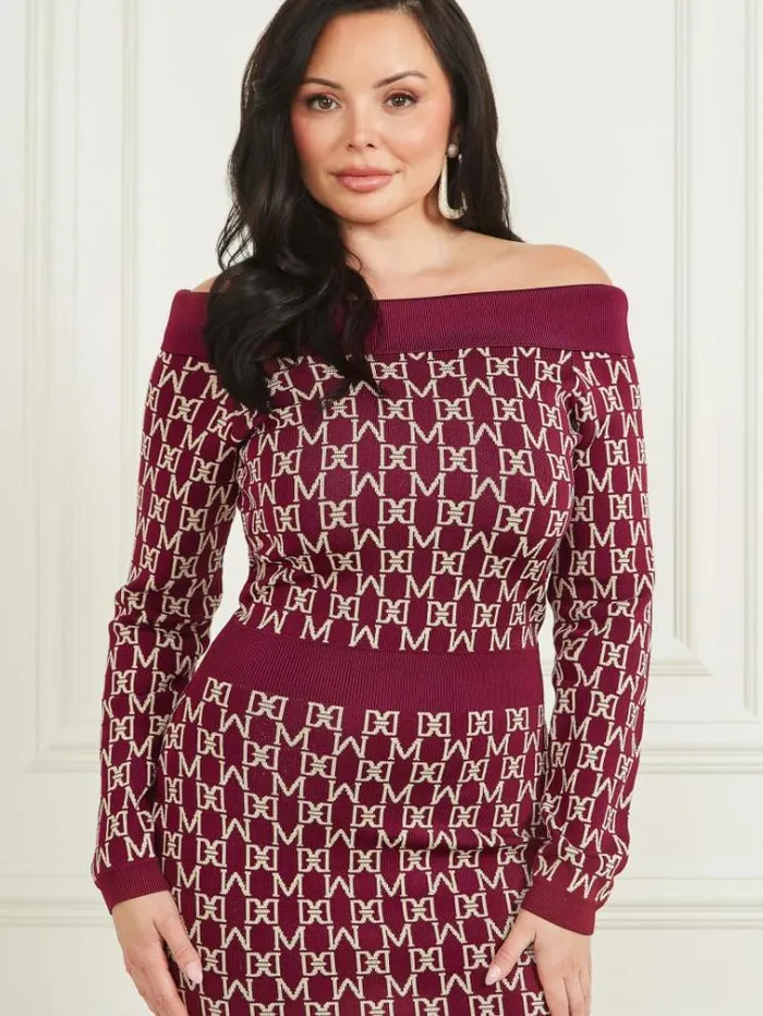 Women Dresses Marciano Angelina OfftheShoulder Dress M Allover Jacquard Vinega