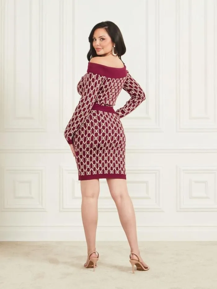 Women Dresses Marciano Angelina OfftheShoulder Dress M Allover Jacquard Vinega