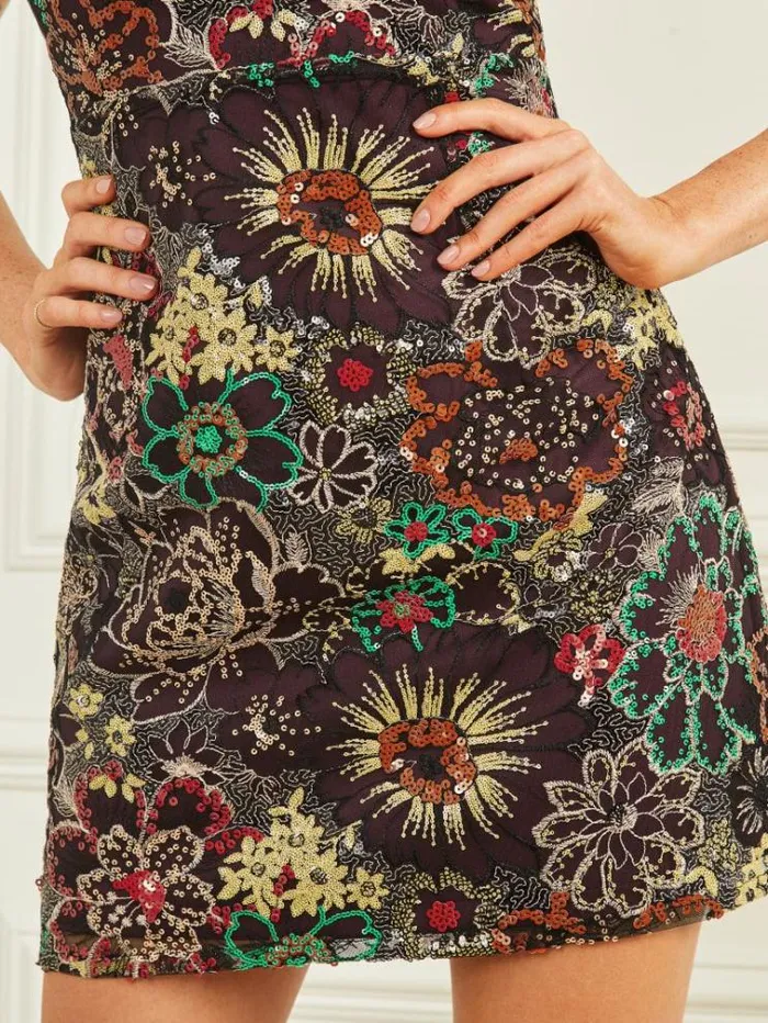 Women Dresses Marciano Melina Short Floral Dress Jet Black Multi