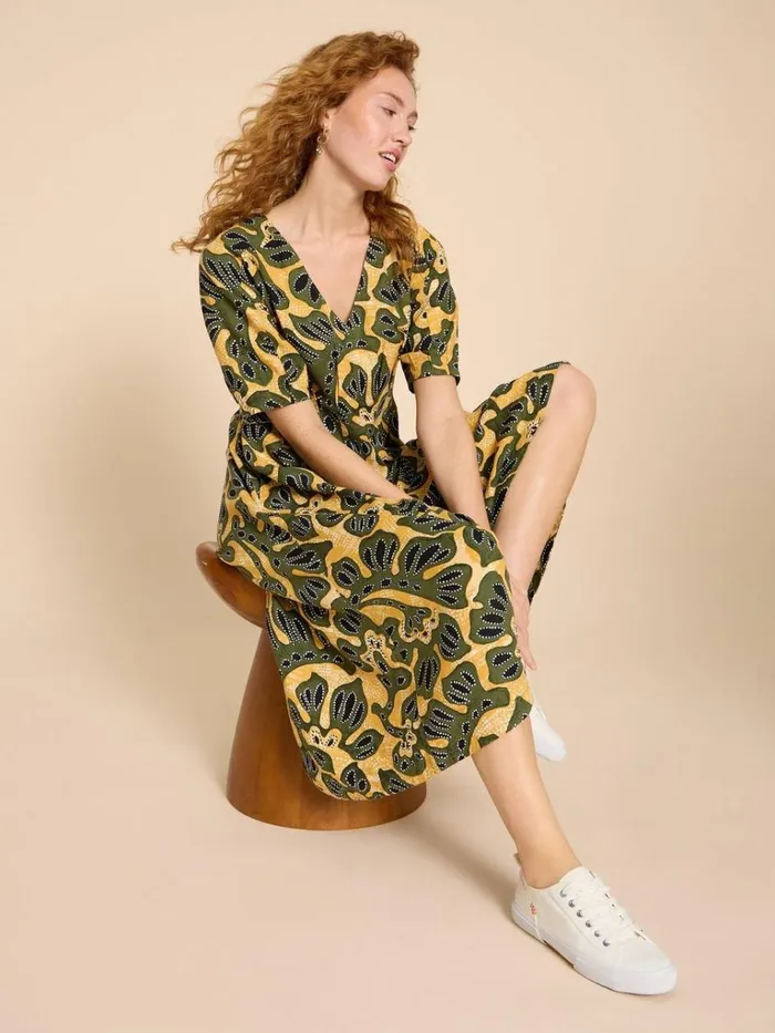 Women DRESSES White Stuff Kate Linen Blend Dress Chartreuse Print Women DRESSES White Stuff Kate Linen Blend Dress Chartreuse Print