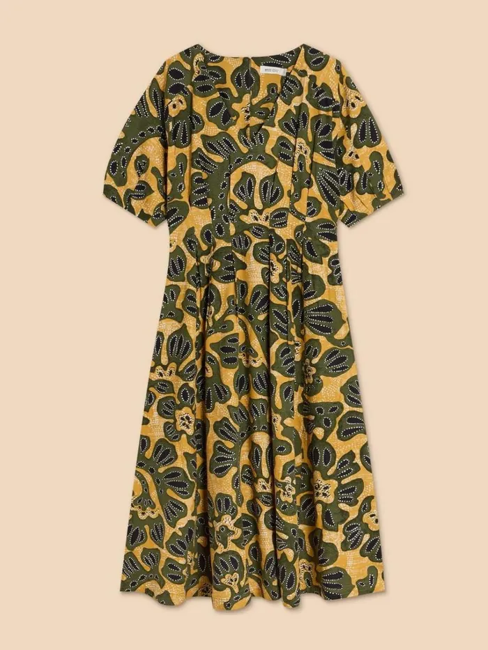 Women DRESSES White Stuff Kate Linen Blend Dress Chartreuse Print Women DRESSES White Stuff Kate Linen Blend Dress Chartreuse Print
