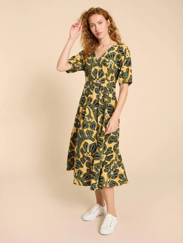 Women DRESSES White Stuff Kate Linen Blend Dress Chartreuse Print Women DRESSES White Stuff Kate Linen Blend Dress Chartreuse Print
