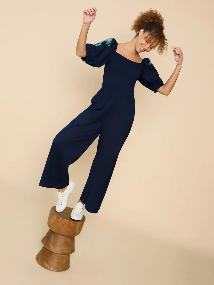 Women DRESSES White Stuff Reese Embroidered Jumpsuit Dark Navy