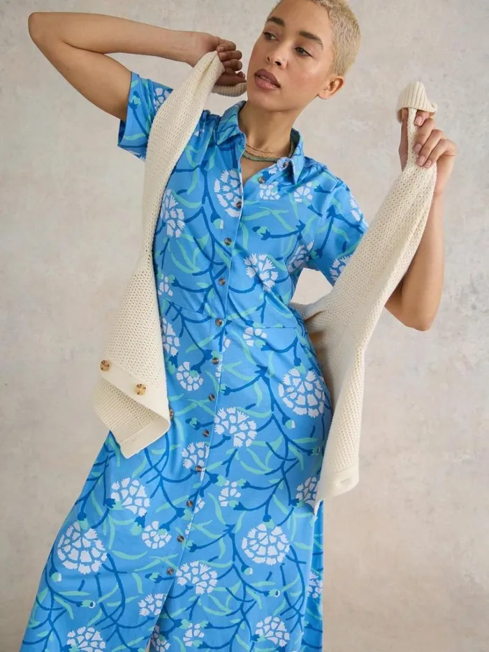 Women DRESSES White Stuff Rua Jersey Print Midi Dress Blue Multi