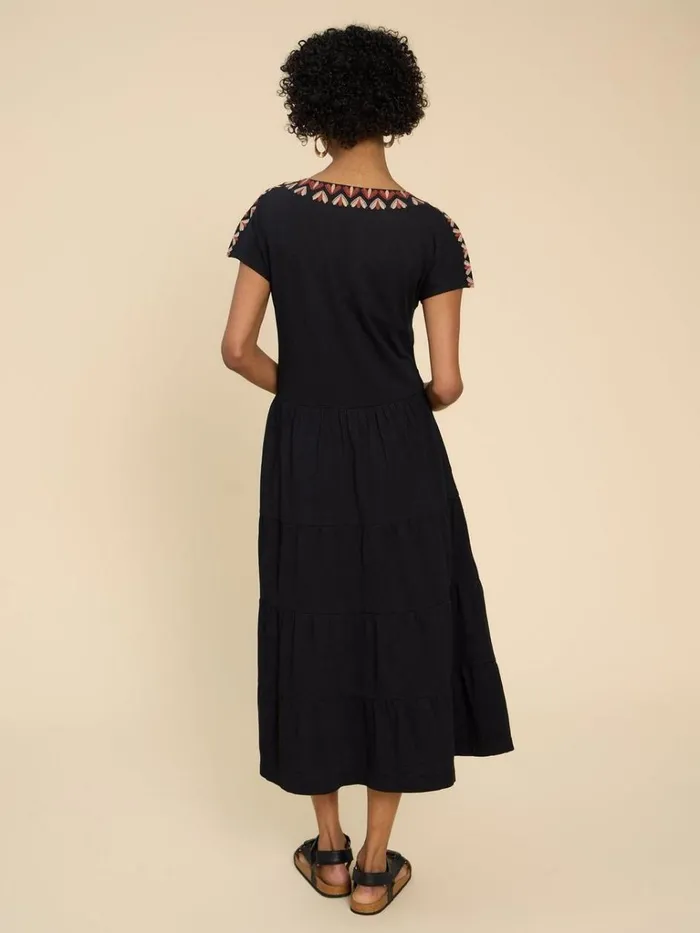 Women DRESSES White Stuff Tabitha Tiered Midi Dress Black Multi