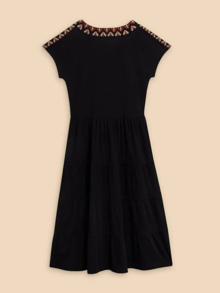 Women DRESSES White Stuff Tabitha Tiered Midi Dress Black Multi