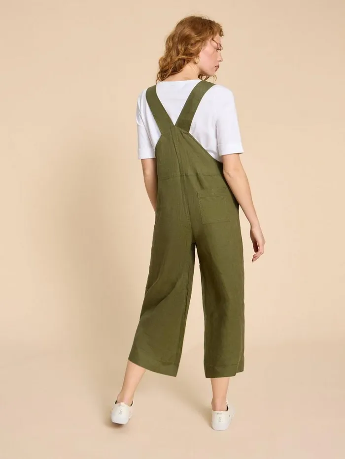 Women DRESSES White Stuff Viola Crop Linen Dungaree Khaki Green Women DRESSES White Stuff Viola Crop Linen Dungaree Khaki Green