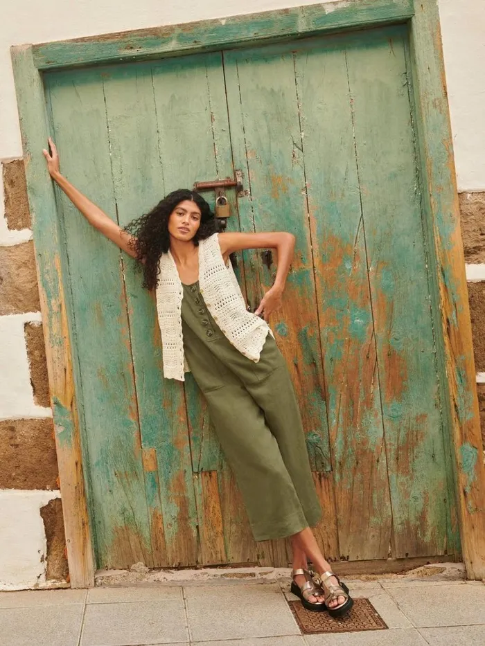 Women DRESSES White Stuff Viola Crop Linen Dungaree Khaki Green Women DRESSES White Stuff Viola Crop Linen Dungaree Khaki Green