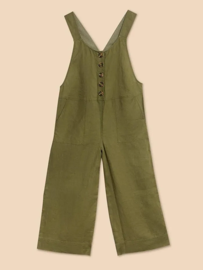 Women DRESSES White Stuff Viola Crop Linen Dungaree Khaki Green Women DRESSES White Stuff Viola Crop Linen Dungaree Khaki Green