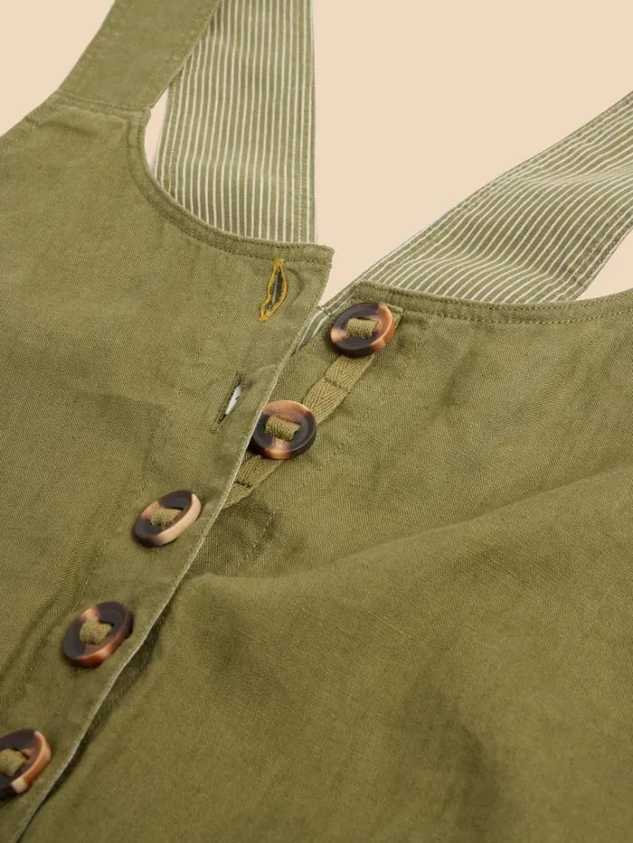 Women DRESSES White Stuff Viola Crop Linen Dungaree Khaki Green Women DRESSES White Stuff Viola Crop Linen Dungaree Khaki Green