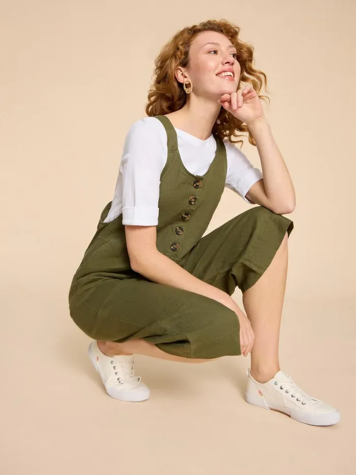 Women DRESSES White Stuff Viola Crop Linen Dungaree Khaki Green Women DRESSES White Stuff Viola Crop Linen Dungaree Khaki Green
