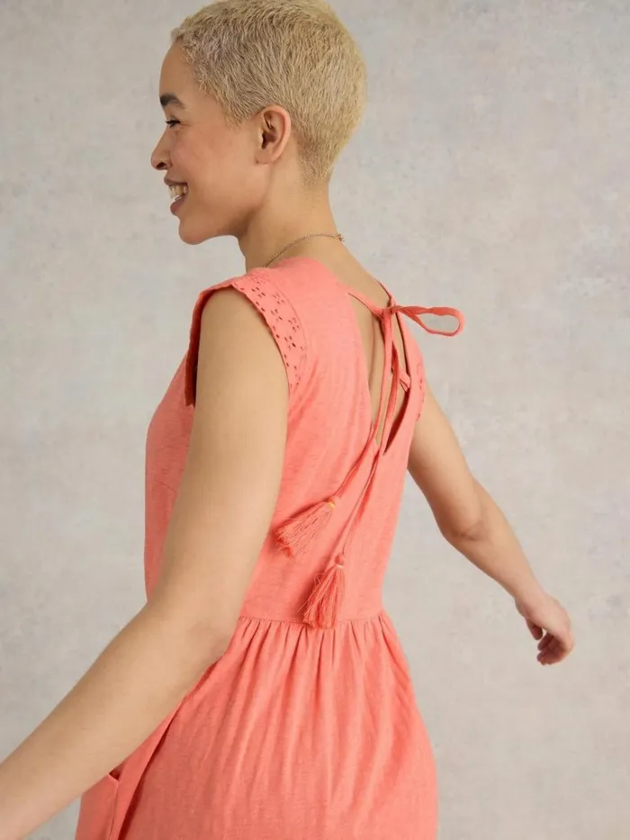 Women DRESSES White Stuff Violet Broderie Jersey Dress Bright Orange