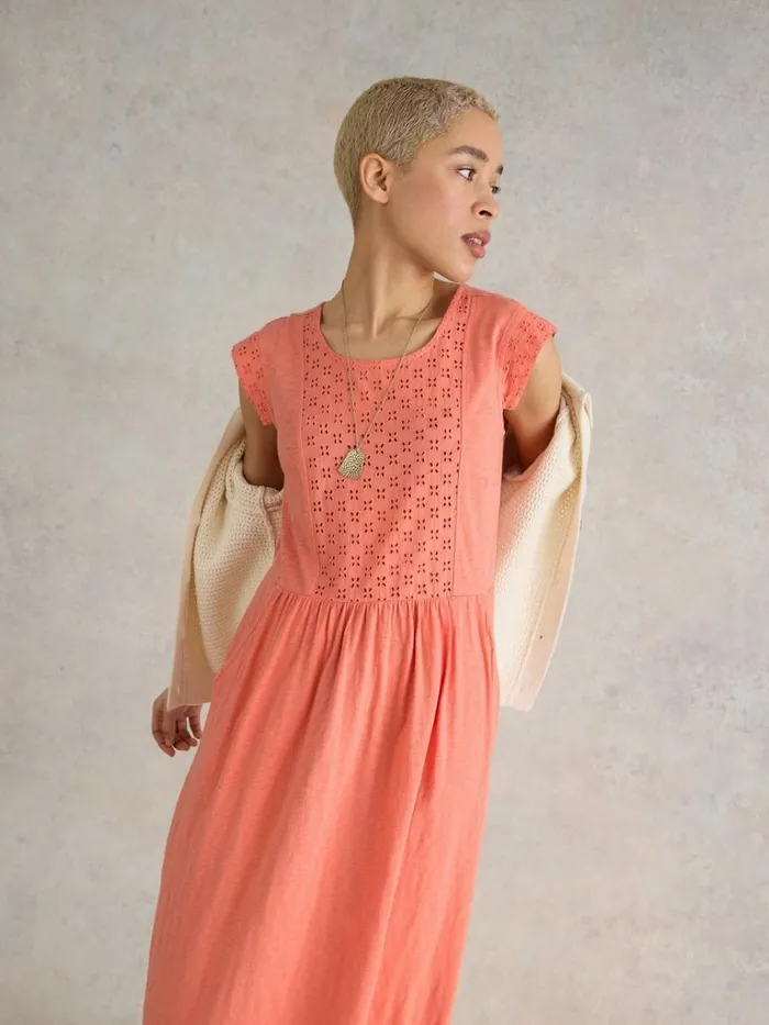 Women DRESSES White Stuff Violet Broderie Jersey Dress Bright Orange Women DRESSES White Stuff Violet Broderie Jersey Dress Bright Orange