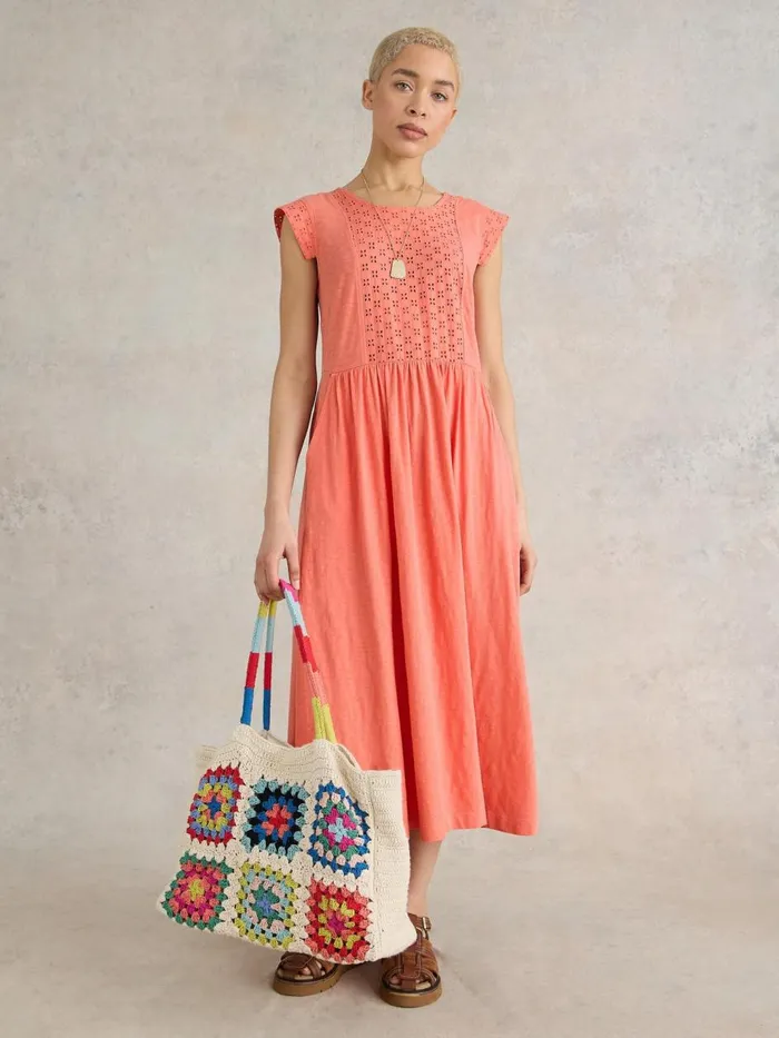 Women DRESSES White Stuff Violet Broderie Jersey Dress Bright Orange Women DRESSES White Stuff Violet Broderie Jersey Dress Bright Orange