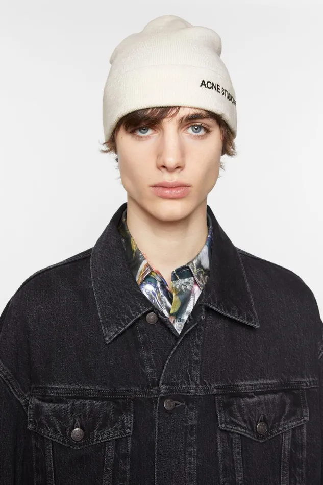 Women Embroidered Logo Beanie Off White Acne Studios Hats