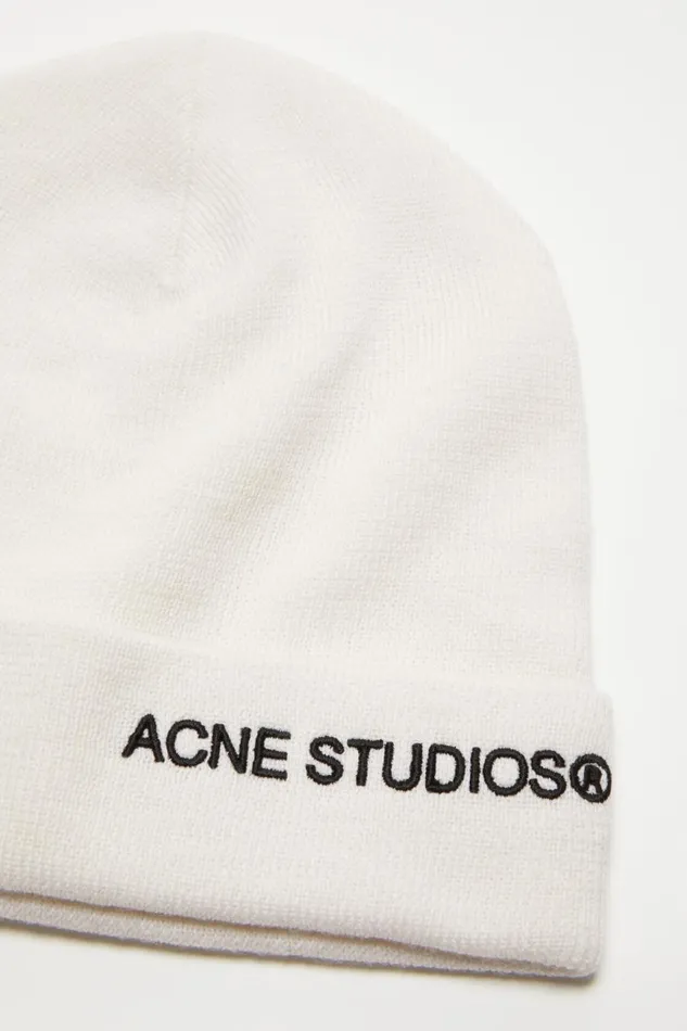 Women Embroidered Logo Beanie Off White Acne Studios Hats
