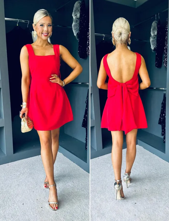 Women Evening Dress Canella Lane Angelica Bow Detail Mini Dress Red