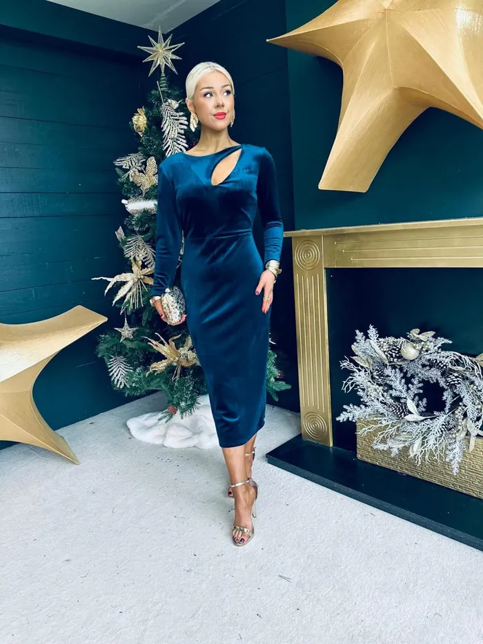 Women Evening Dress Canella Lane Carmel Velvet Occasion Dress Teal