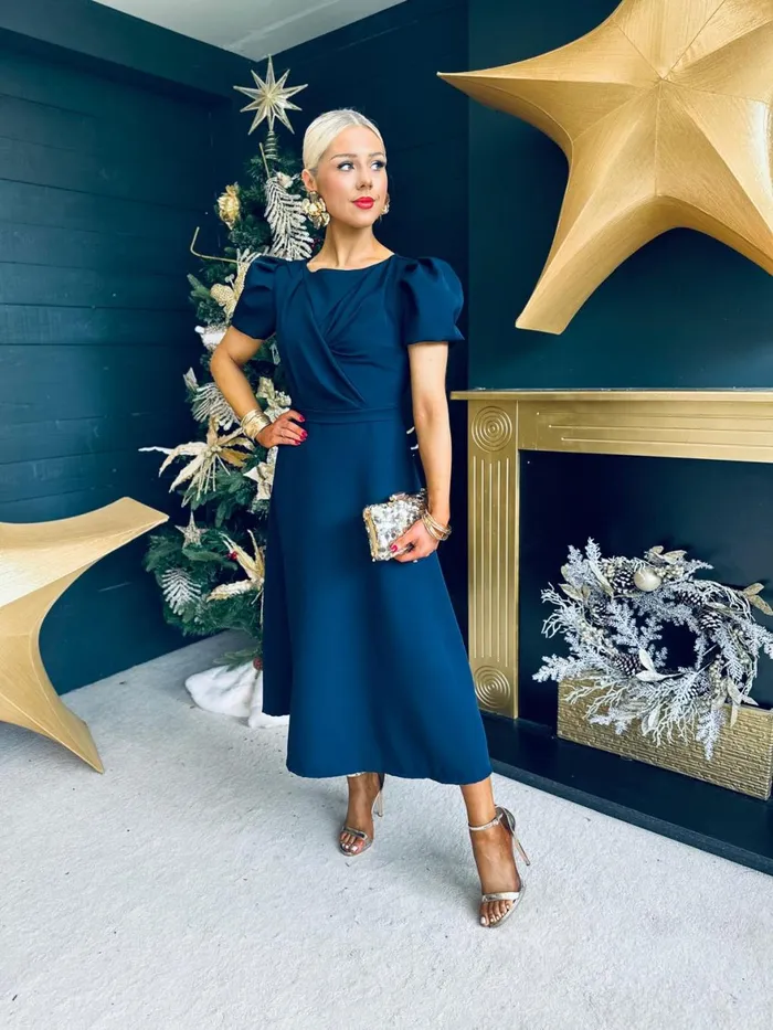 Women Evening Dress Canella Lane Diana Detailed Occasion Dress Navy
