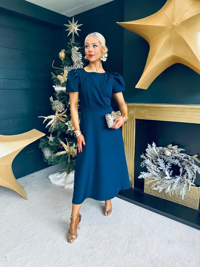 Women Evening Dress Canella Lane Diana Detailed Occasion Dress Navy