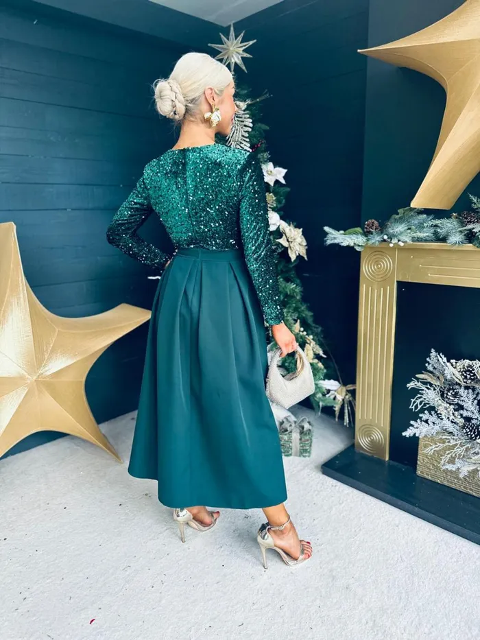 Women Evening Dress Canella Lane Erin Sequin Detail Occasion Dress Forest