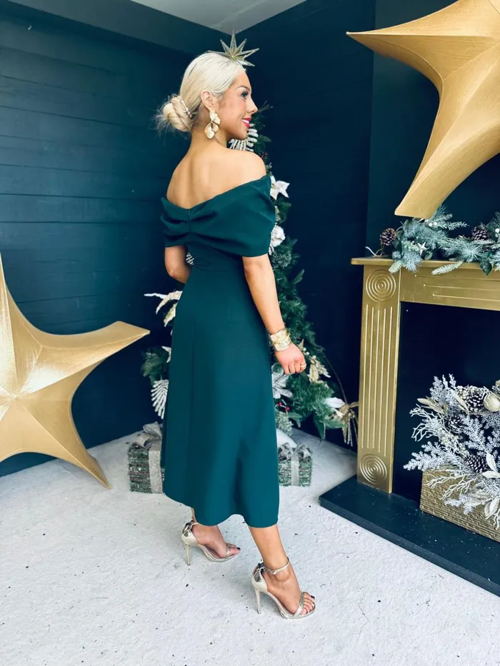Women Evening Dress Canella Lane Francesca Bardot Occasion Dress Forest