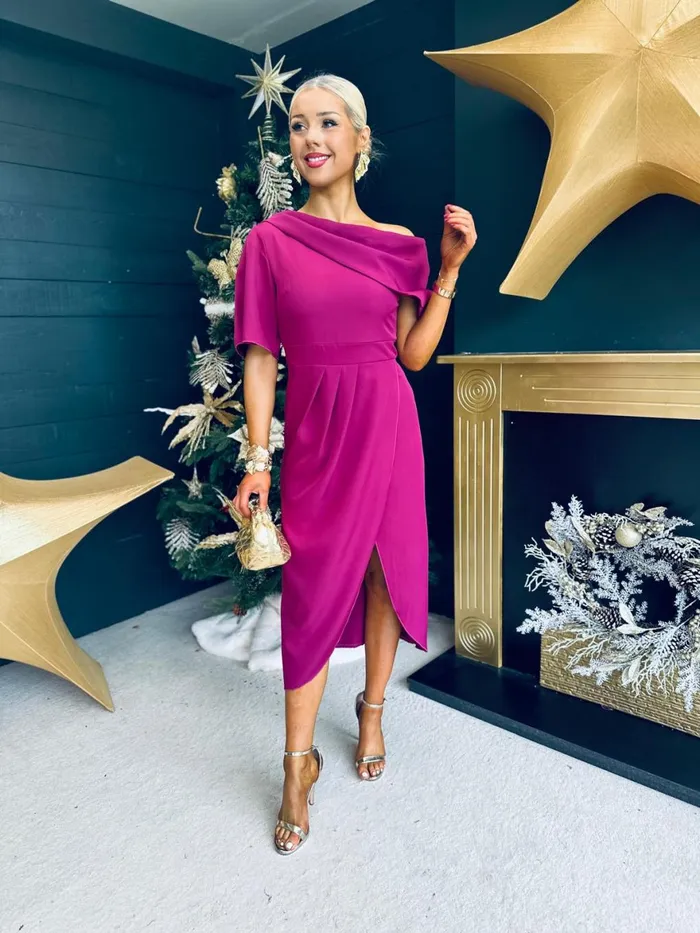 Women Evening Dress Canella Lane Hilary Detailed Occasion Dress Berry
