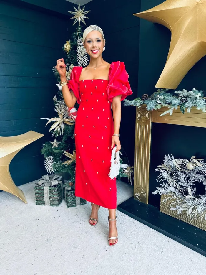 Women Evening Dress Canella Lane Ivy Embellished Occasion Dress Red