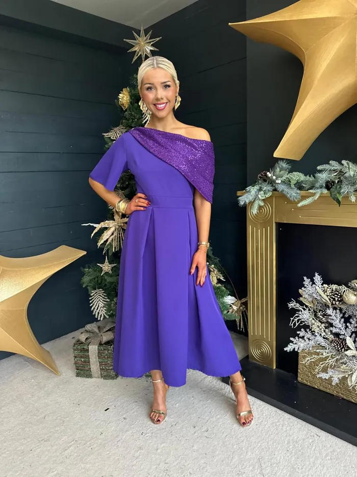 Women Evening Dress Canella Lane Juliet Detailed Occasion Dress Purple