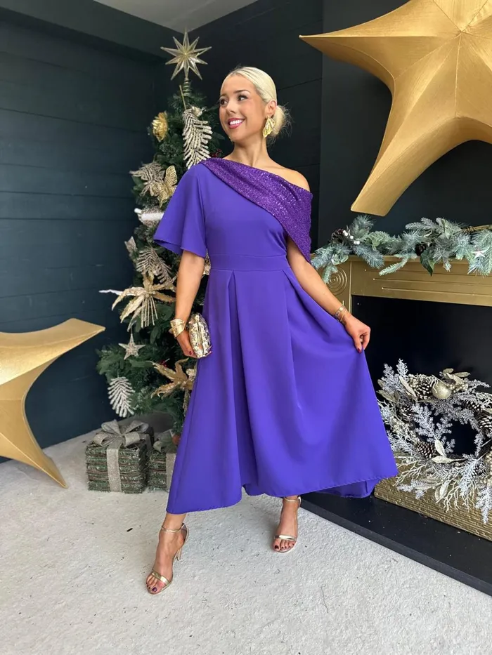 Women Evening Dress Canella Lane Juliet Detailed Occasion Dress Purple