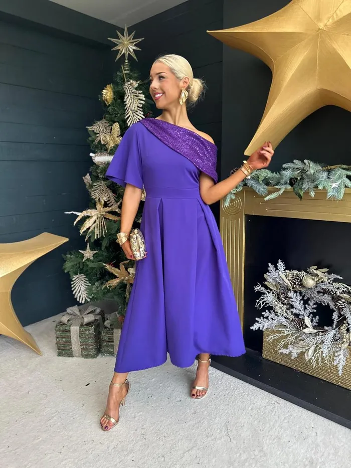 Women Evening Dress Canella Lane Juliet Detailed Occasion Dress Purple