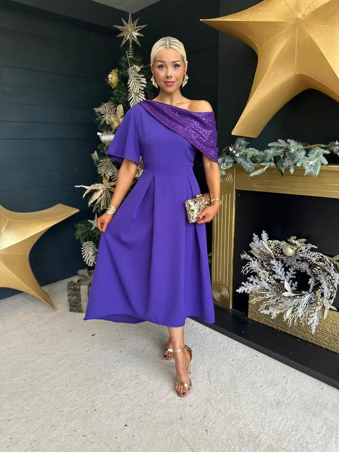 Women Evening Dress Canella Lane Juliet Detailed Occasion Dress Purple