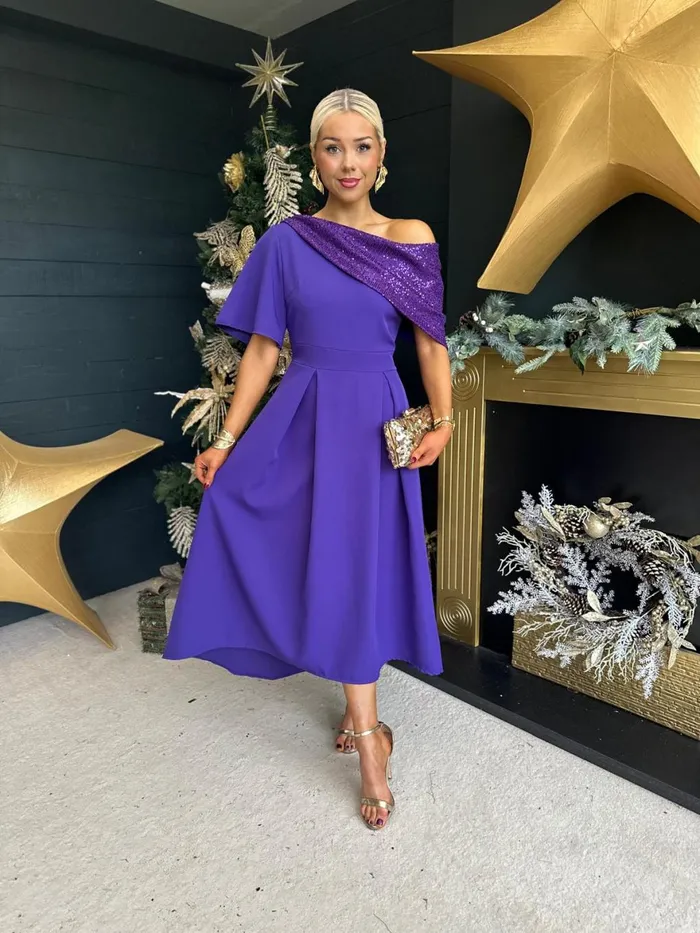 Women Evening Dress Canella Lane Juliet Detailed Occasion Dress Purple