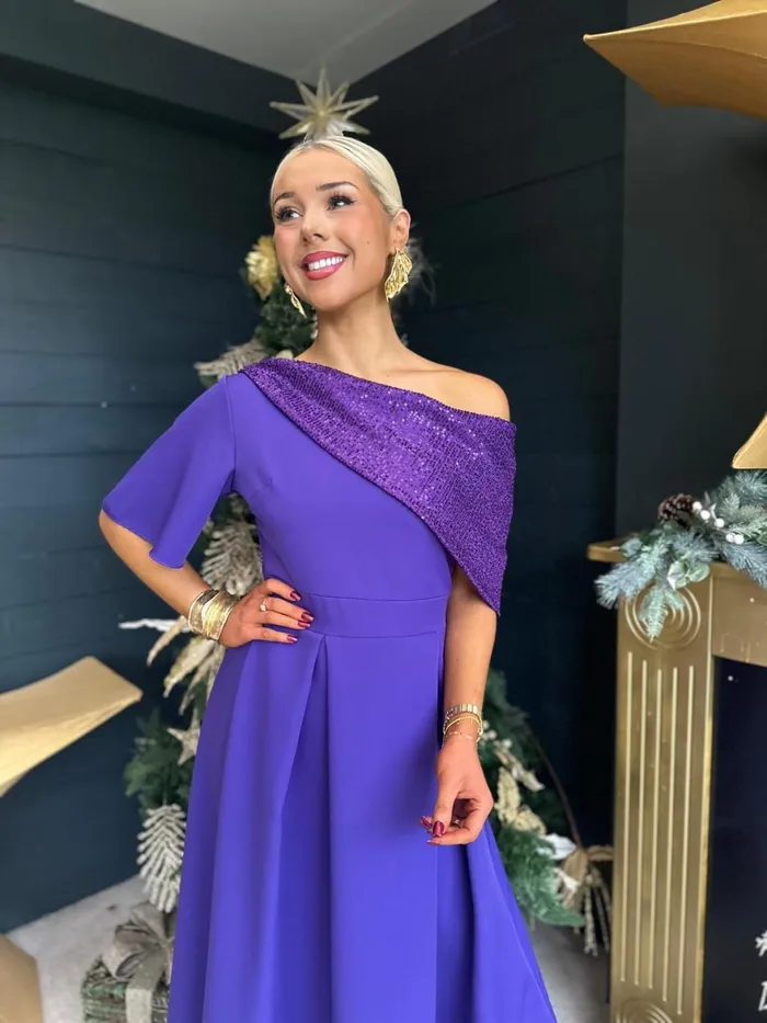 Women Evening Dress Canella Lane Juliet Detailed Occasion Dress Purple