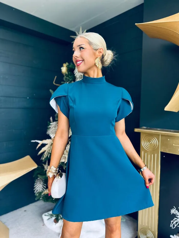 Women Evening Dress Canella Lane Rue Detailed Occasion Mini Dress Teal