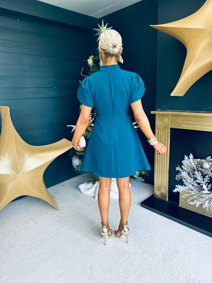 Women Evening Dress Canella Lane Rue Detailed Occasion Mini Dress Teal