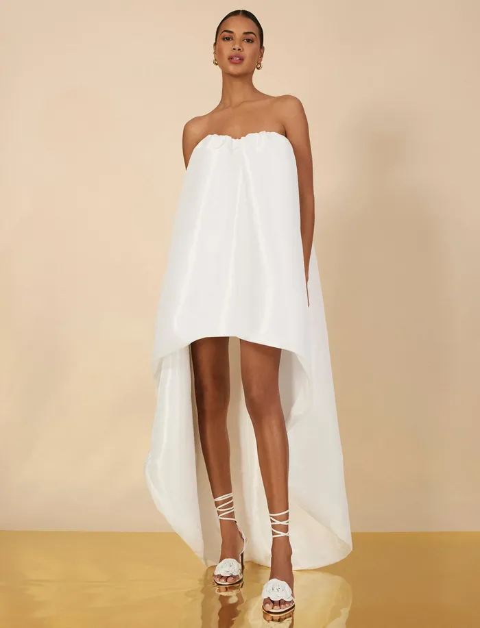 Women Evening Dresses and Gowns BCBG Bronwen Strapless HighLow Gown Gardenia
