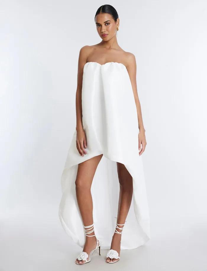 Women Evening Dresses and Gowns BCBG Bronwen Strapless HighLow Gown Gardenia