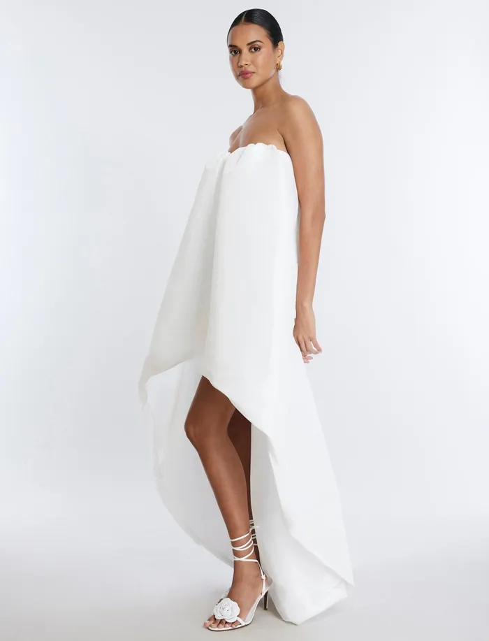 Women Evening Dresses and Gowns BCBG Bronwen Strapless HighLow Gown Gardenia