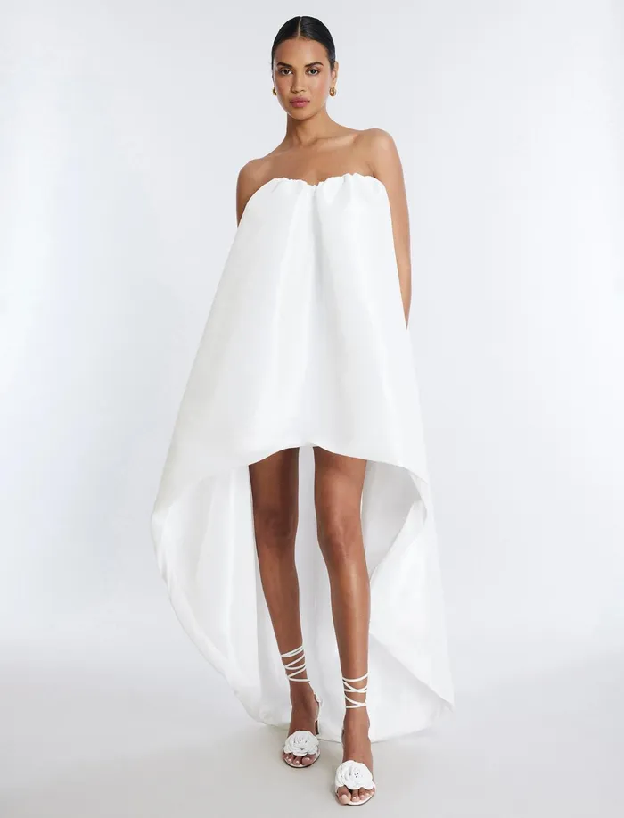 Women Evening Dresses and Gowns BCBG Bronwen Strapless HighLow Gown Gardenia