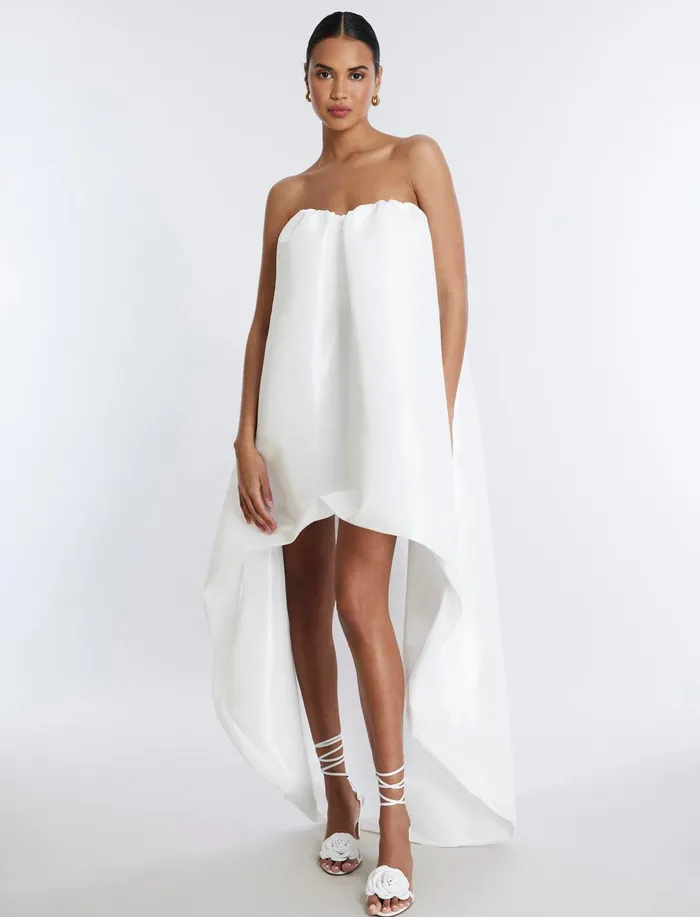 Women Evening Dresses and Gowns BCBG Bronwen Strapless HighLow Gown Gardenia