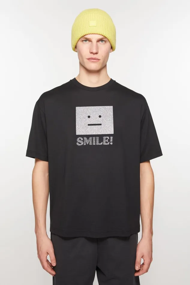 Women Face Logo Tshirt 8211 Relaxed Fit Black Acne Studios Tshirts