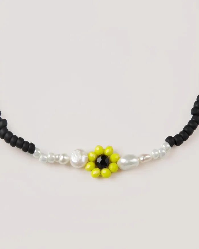 Women Flower Pearl Necklace Black YMC Jewellery