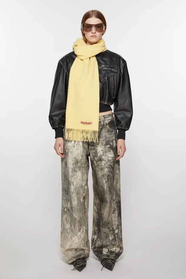 Women Fringe Wool Scarf 8211 Narrow Vanilla Yellow Acne Studios Scarves