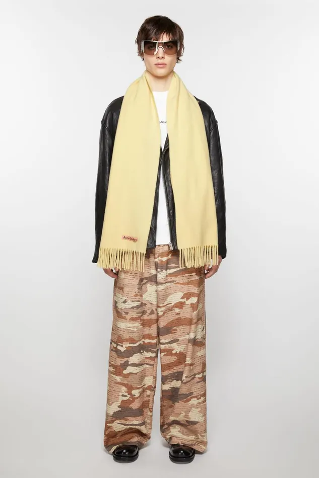 Women Fringe Wool Scarf 8211 Narrow Vanilla Yellow Acne Studios Scarves