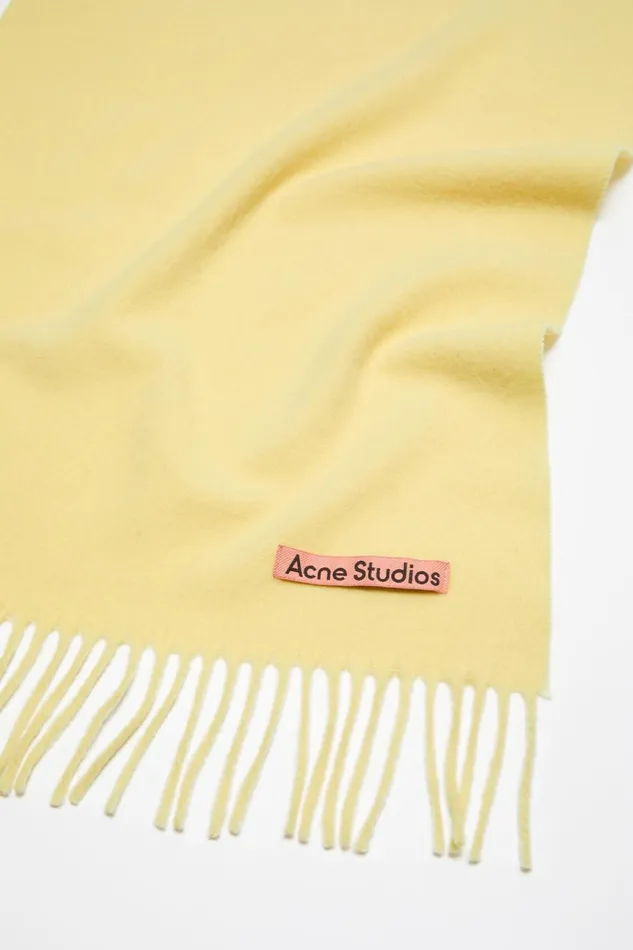 Women Fringe Wool Scarf 8211 Narrow Vanilla Yellow Acne Studios Scarves