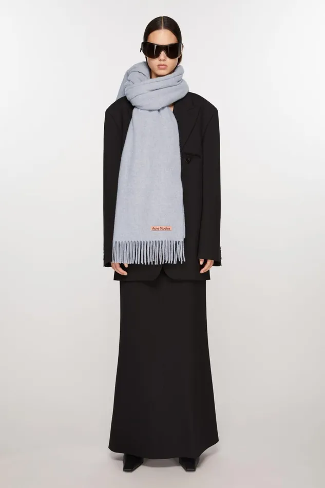 Women Fringe Wool Scarf 8211 Oversized Powder Blue Meacutelange Acne Studios Scarves