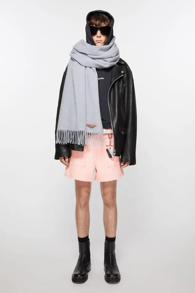 Women Fringe Wool Scarf 8211 Oversized Powder Blue Meacutelange Acne Studios Scarves