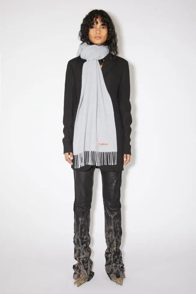 Women Fringe Wool Scarf Narrow Powder Blue Meacutelange Acne Studios Scarves
